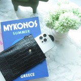 Portefeuille elégante universel pour smartphone luxueux en look cuir de crocodile avec lanière de cou - Noir