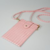 Portefeuille elégante universel pour smartphone luxueux en look cuir de crocodile avec lanière de cou - Rose