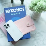 Portefeuille elégante universel pour smartphone luxueux en look cuir de crocodile avec lanière de cou - Rose
