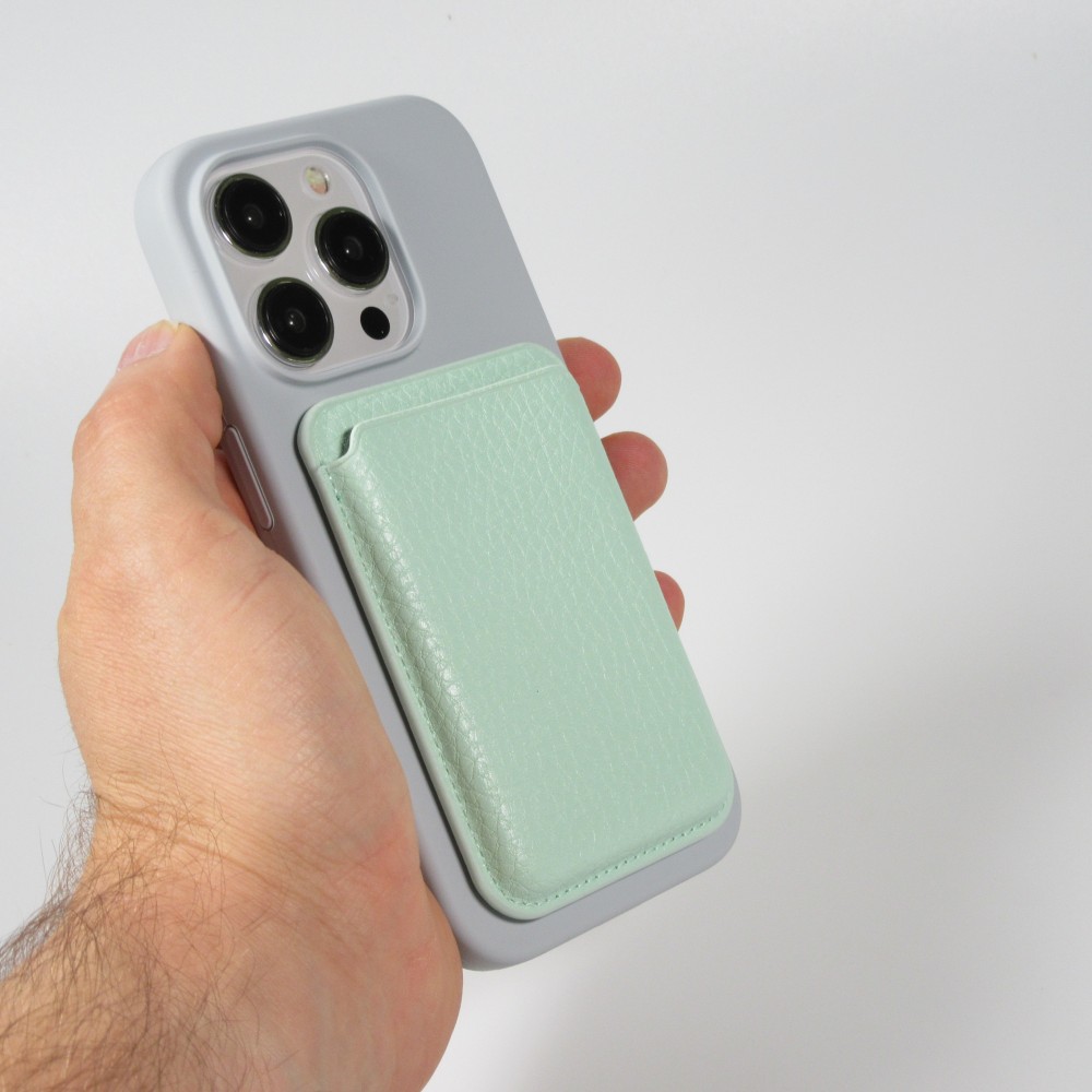 Portes-cartes MagSafe magnétique en cuir végan avec aiment fort - Turquoise