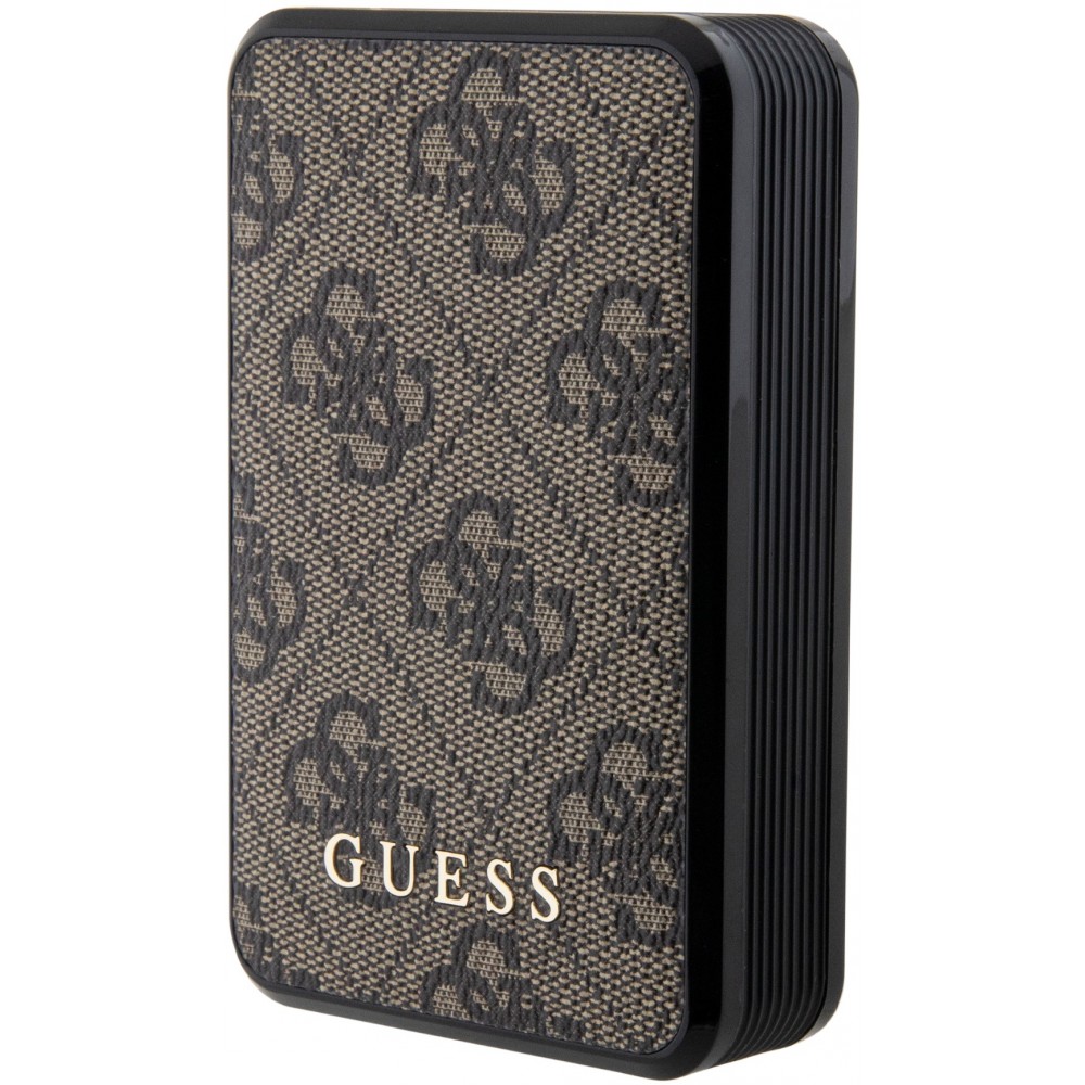 PowerBank Guess compacte 10000mAh en toile similicuir avec monogramme chargeur portable et indicateur autonomie - Brun