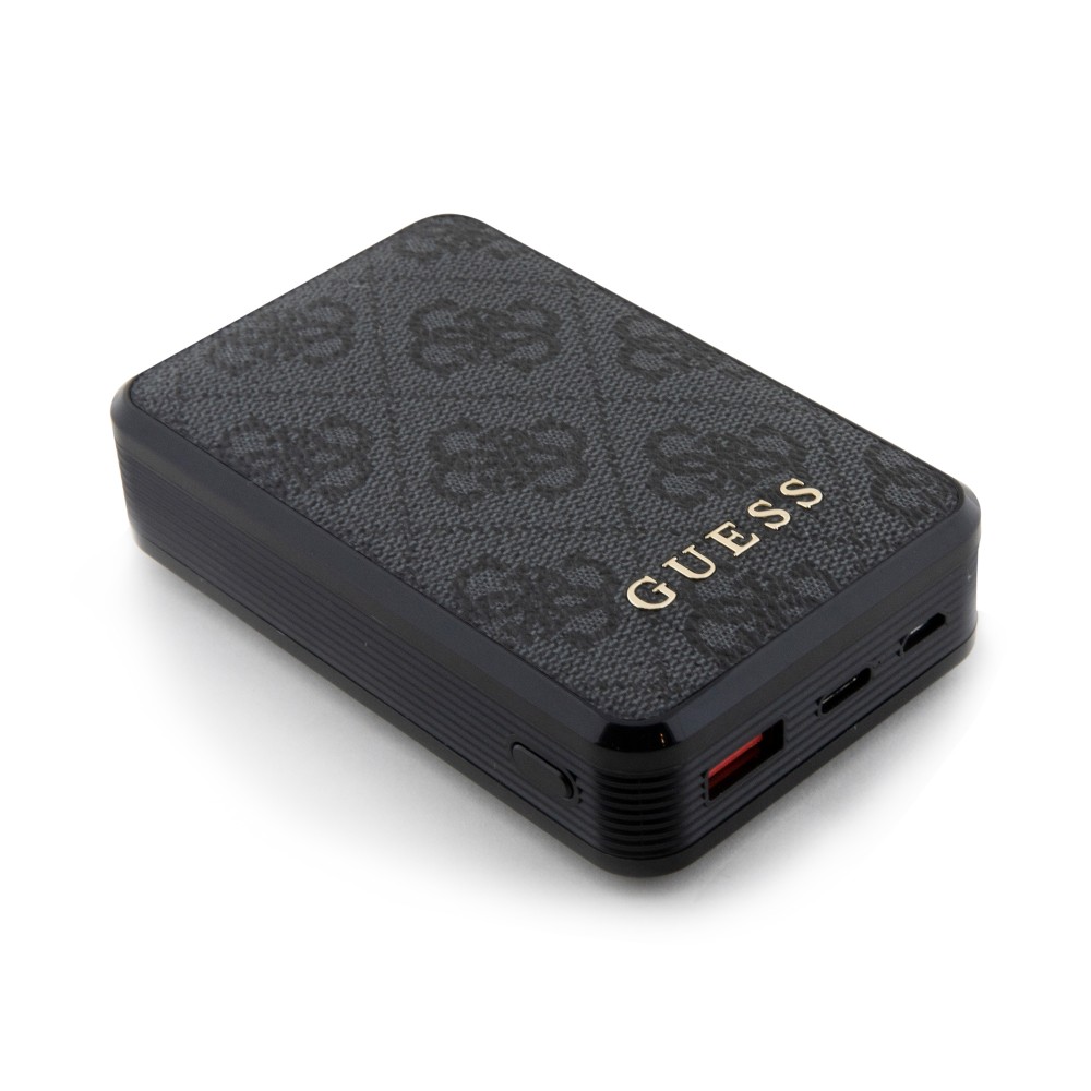 PowerBank Guess compacte 10000mAh en toile similicuir avec monogramme chargeur portable et indicateur autonomie - Gris