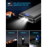 Power Bank Outdoor solaire 30000mAh double USB LED haute capacité - Noir