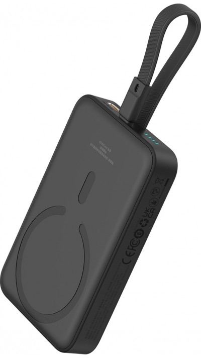Powerbank Magnétique Baseus 10000mAh 20W avec Câble Lightning Intégré et Câble USB-C 60W - Noir