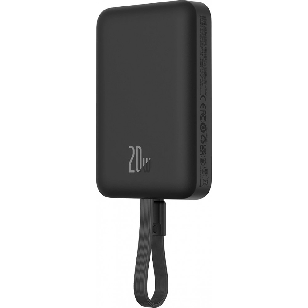 Powerbank Magnétique Baseus 10000mAh 20W avec Câble Lightning Intégré et Câble USB-C 60W - Noir