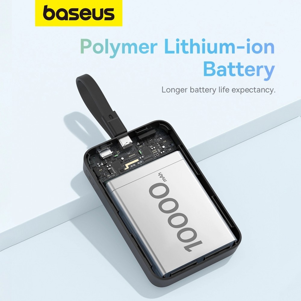 Powerbank Magnétique Baseus 10000mAh 20W avec Câble Lightning Intégré et Câble USB-C 60W - Noir