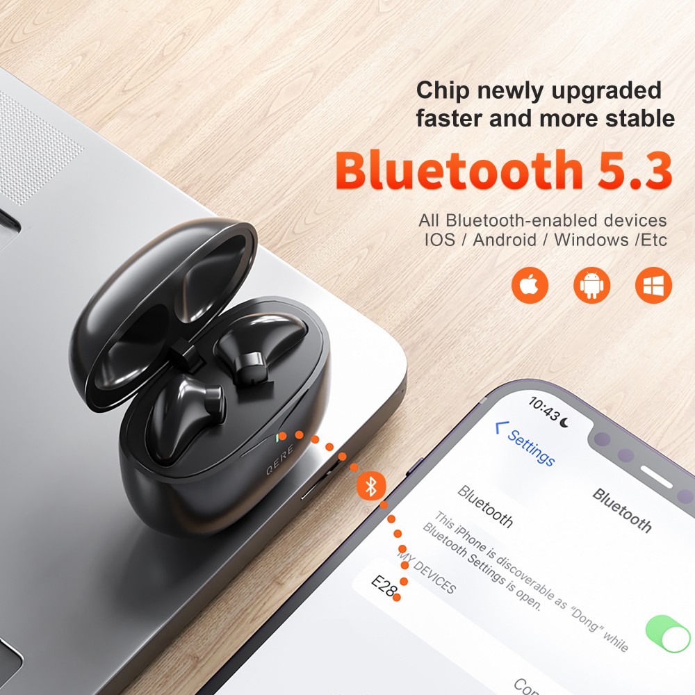 QERE E28 écouteurs sans fil Bluetooth 5.3 In-Ear HIFI avec annulation de bruit, IPX5 & Touch Control - Noir