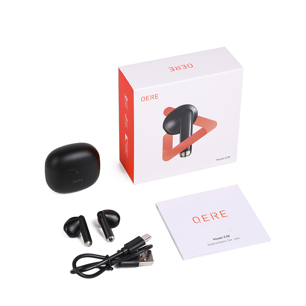 QERE E28 écouteurs sans fil Bluetooth 5.3 In-Ear HIFI avec annulation de bruit, IPX5 & Touch Control - Noir