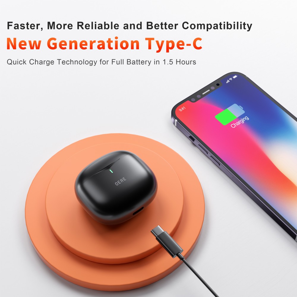 QERE E28 écouteurs sans fil Bluetooth 5.3 In-Ear HIFI avec annulation de bruit, IPX5 & Touch Control - Noir