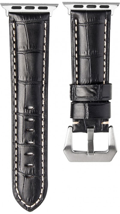 Qialino Bracelet cuir véritable croco noir - Apple Watch 38/40/41/42 mm