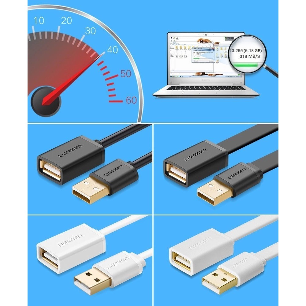 Rallonge c&acirc;ble USB-A femelle vers USB-A m&acirc;le (2 m) Ugreen - Noir