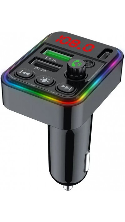 Récepteur Bluetooth F19 - Receiver audio pour voiture MP3 Player FM avec dual USB et LED - Noir