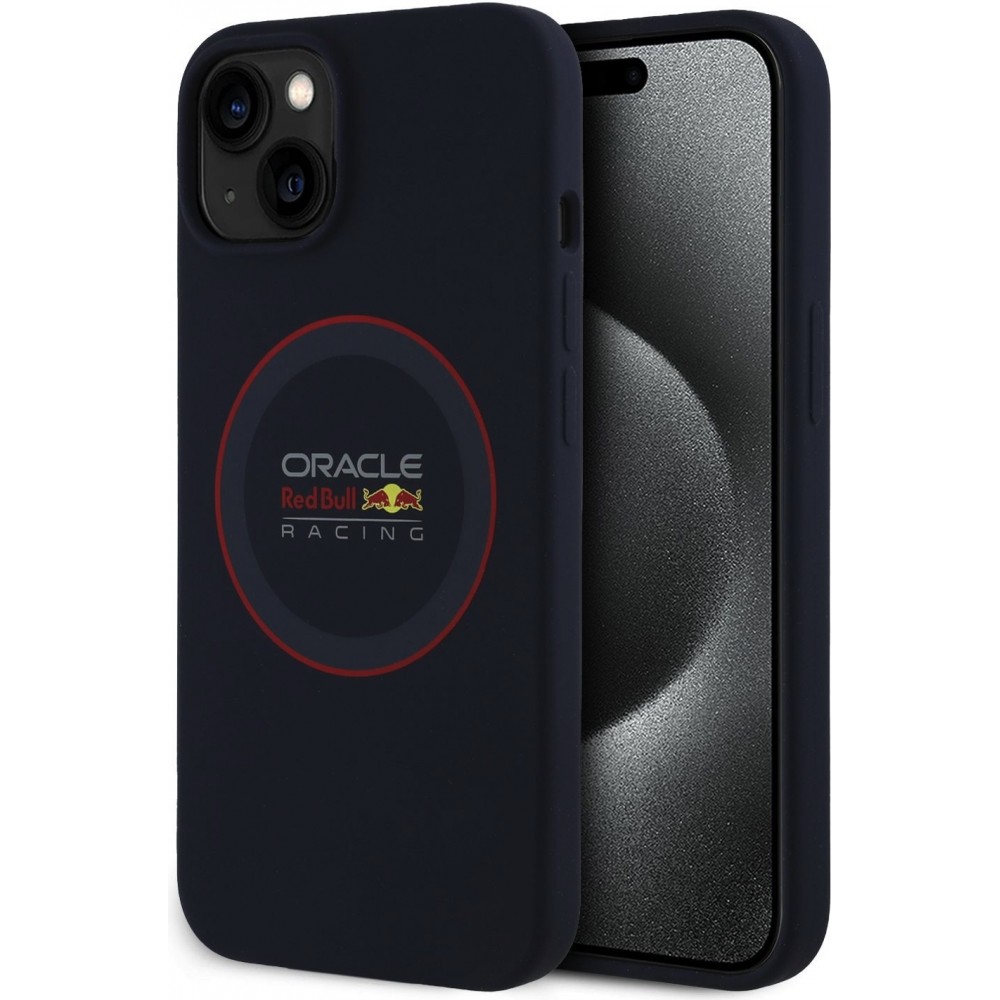 Coque iPhone 13 - Red Bull Racing MagSafe en silicone avec anneau rouge - Marine