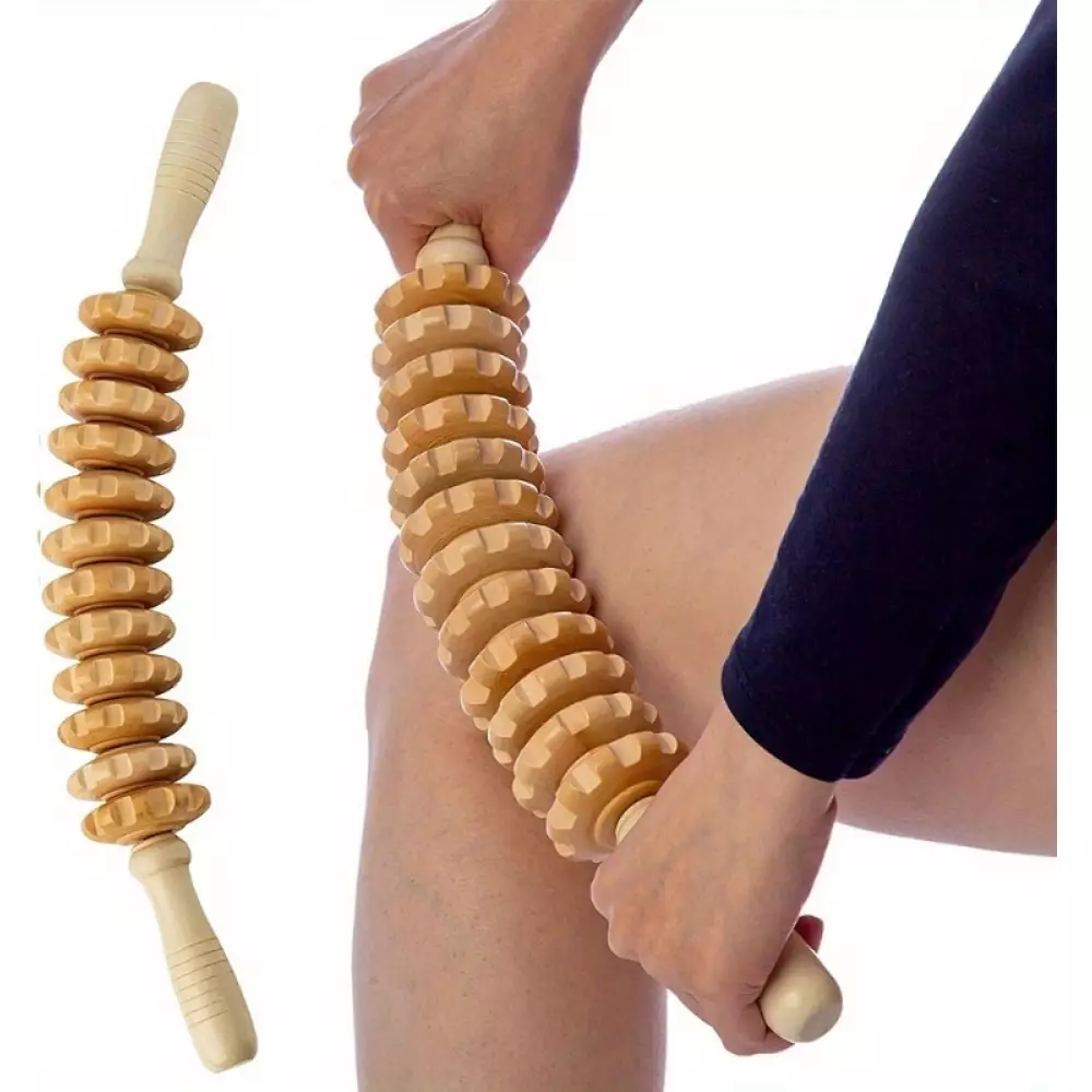 Rouleau de massage en bois naturel anti-cellulite pour muscles et tissus profonds drainage lymphatique