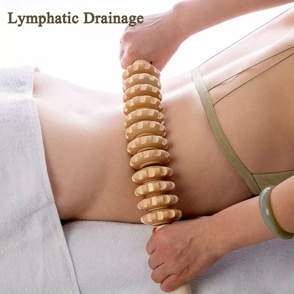 Rouleau de massage en bois naturel anti-cellulite pour muscles et tissus profonds drainage lymphatique