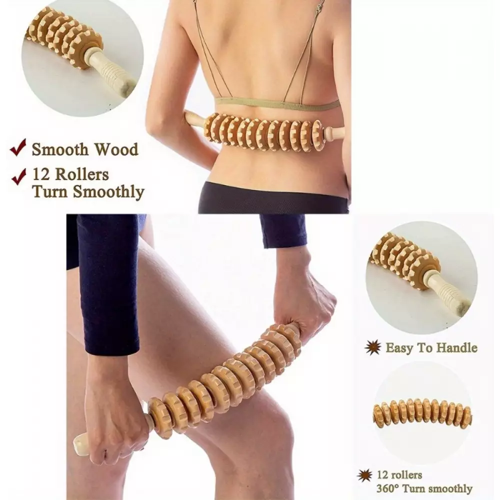 Rouleau de massage en bois naturel anti-cellulite pour muscles et tissus profonds drainage lymphatique