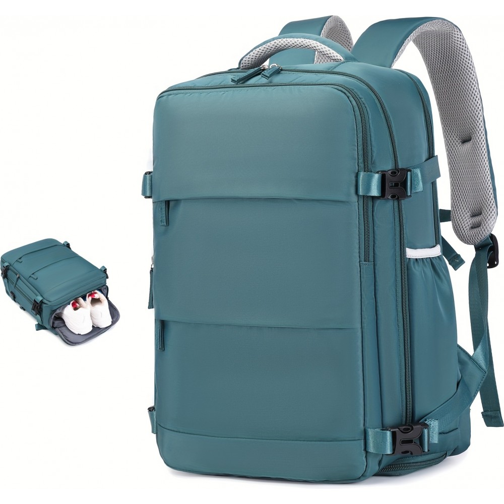 Sac à dos de voyage pour avion avec compartiment ordinateur portable et chaussures et port USB - Vert