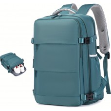 Sac à dos de voyage pour avion avec compartiment ordinateur portable et chaussures et port USB - Vert