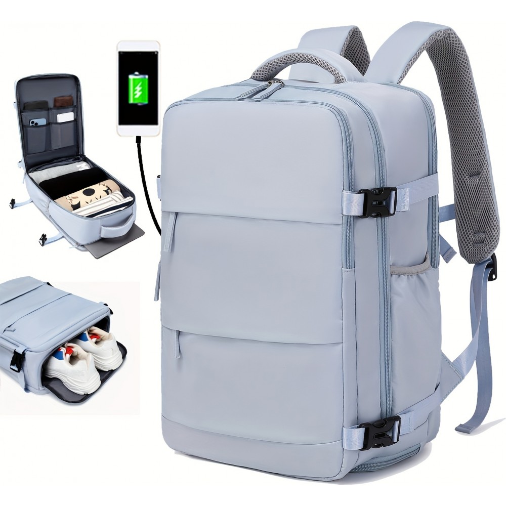 Sac à dos de voyage pour avion avec compartiment ordinateur portable et chaussures et port USB - Vert