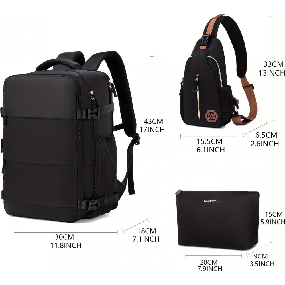 Sac à dos de voyage pour avion avec compartiment ordinateur portable et chaussures et port USB - Vert