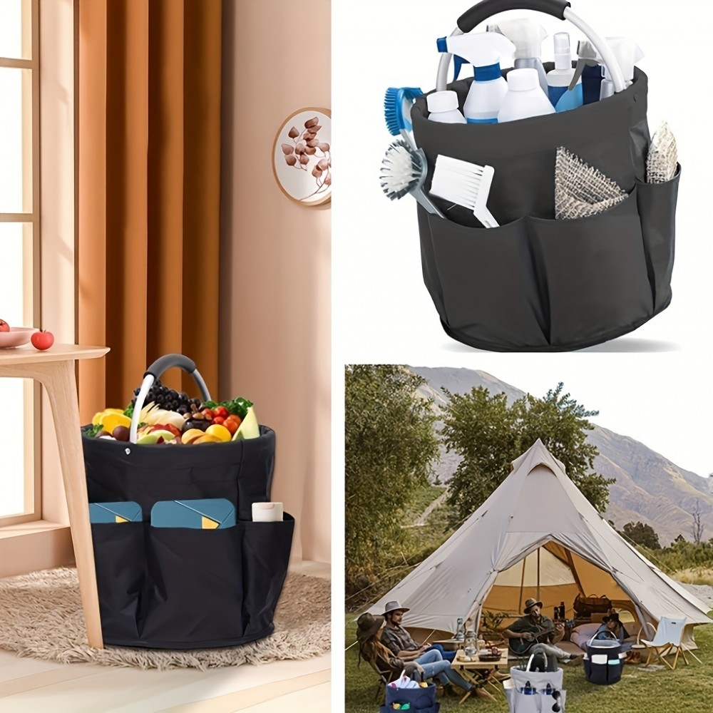 Faltbarer Multifunktions-Garten-/Haushaltstasche aus Stoff mit Taschen und Fächern für Werkzeuge - Schwarz