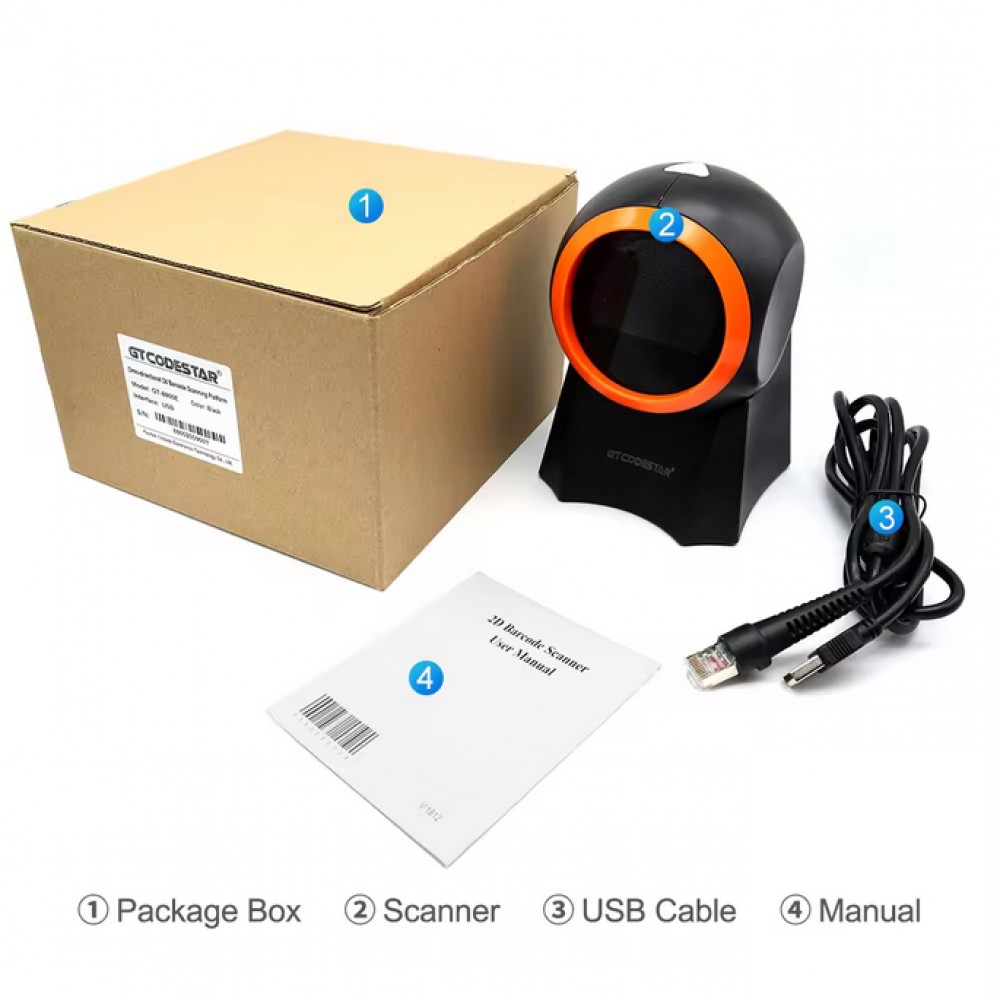 Scanner de code-barres EAN + QR-codes & Datamatrix Plug & Play (1D/2D) avec câble USB-A - Noir