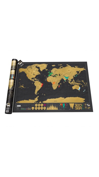 Carte du monde à gratter Voyager - Pour les aventuriers et les explorateurs - Noir et or