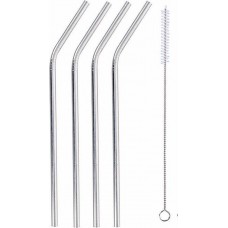 Set de pailles en acier inoxydable avec sac et brosse de nettoyage - 4 pièces, - Argent