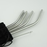 Set de pailles en acier inoxydable avec sac et brosse de nettoyage - 4 pièces, - Argent