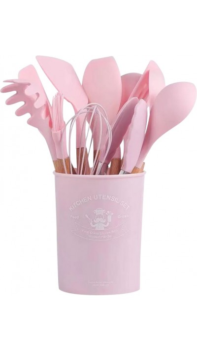 Set complet d'outils de cuisine divers silicone Ecofriendly 11 pièces - Rose