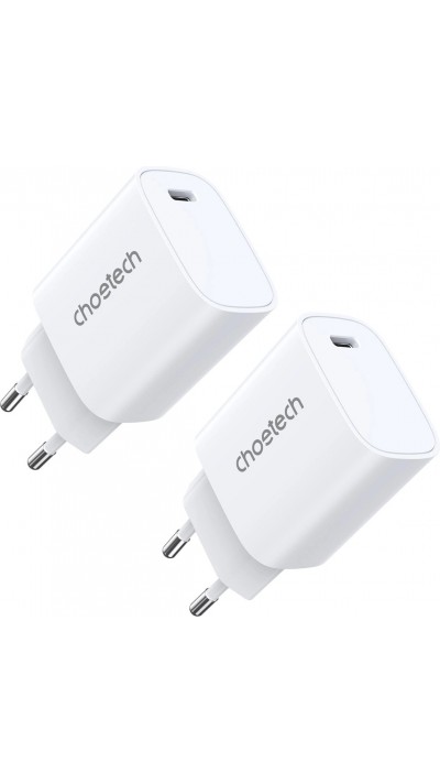 Set de 2 chargeurs USB-C Choetech Q5004 20W PD - Blanc
