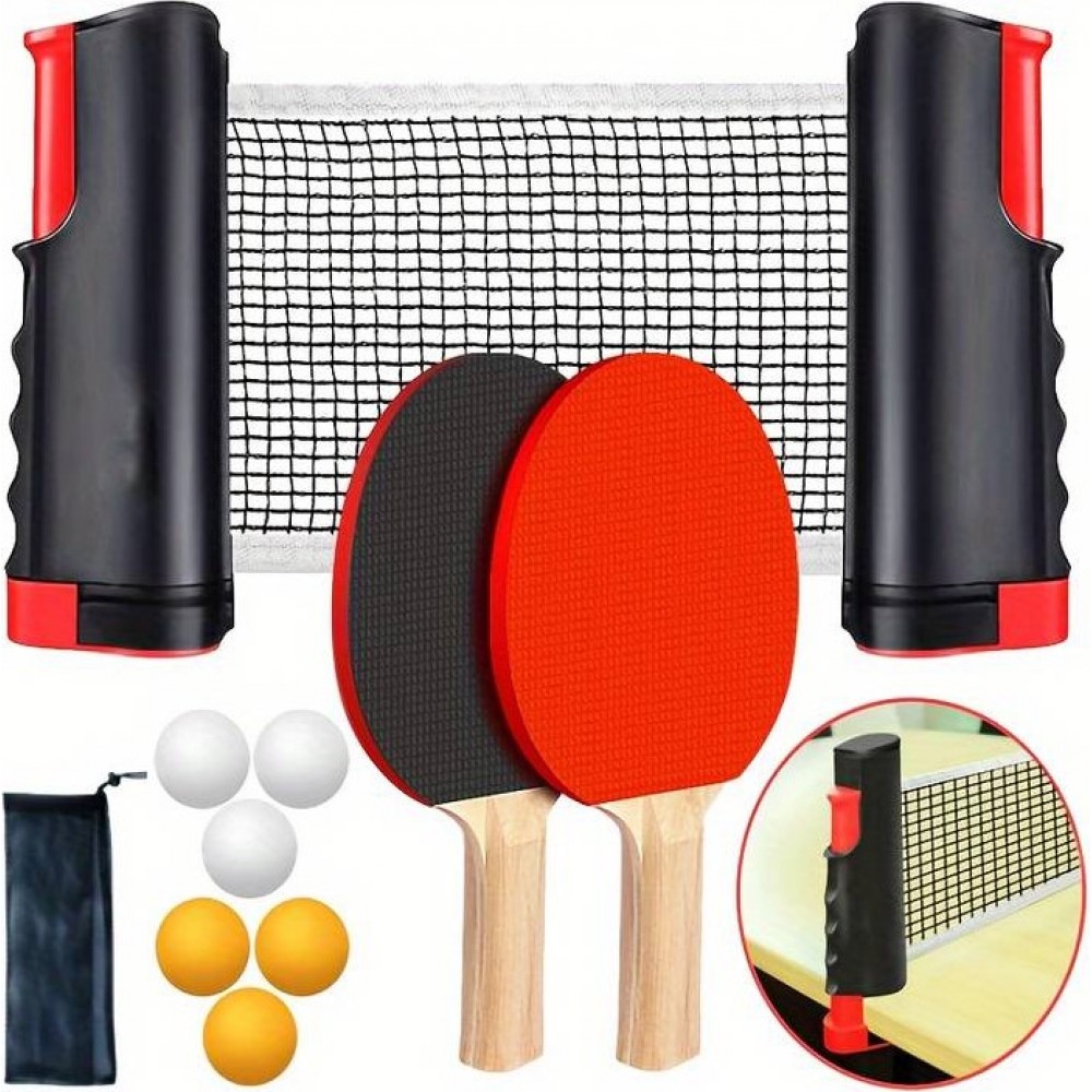 Set de jeu de ping-pong semi-professionnel avec 6 balles, 2 raquettes de ping-pong et filet extensible