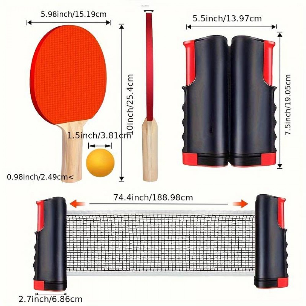 Set de jeu de ping-pong semi-professionnel avec 6 balles, 2 raquettes de ping-pong et filet extensible