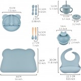 Set de repas en silicone pour b&eacute;b&eacute; 10 pi&egrave;ces (assiette/bol/bavoir/tasse/cuill&egrave;re/fourchette) - Rose