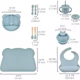 Set de repas en silicone pour b&eacute;b&eacute; 10 pi&egrave;ces (assiette/bol/bavoir/tasse/cuill&egrave;re/fourchette) - Rose