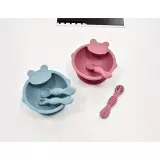 Set de repas en silicone pour b&eacute;b&eacute; 10 pi&egrave;ces (assiette/bol/bavoir/tasse/cuill&egrave;re/fourchette) - Rose