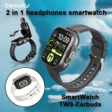 Smartwatch 2 en 1 avec écouteurs sans fil TWS Bluetooth intégrés - Bracelet silicone noir
