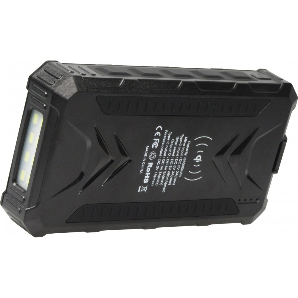 Solar Power Bank outdoor 36000mAh batterie externe avec Qi Wireless Charging - Noir