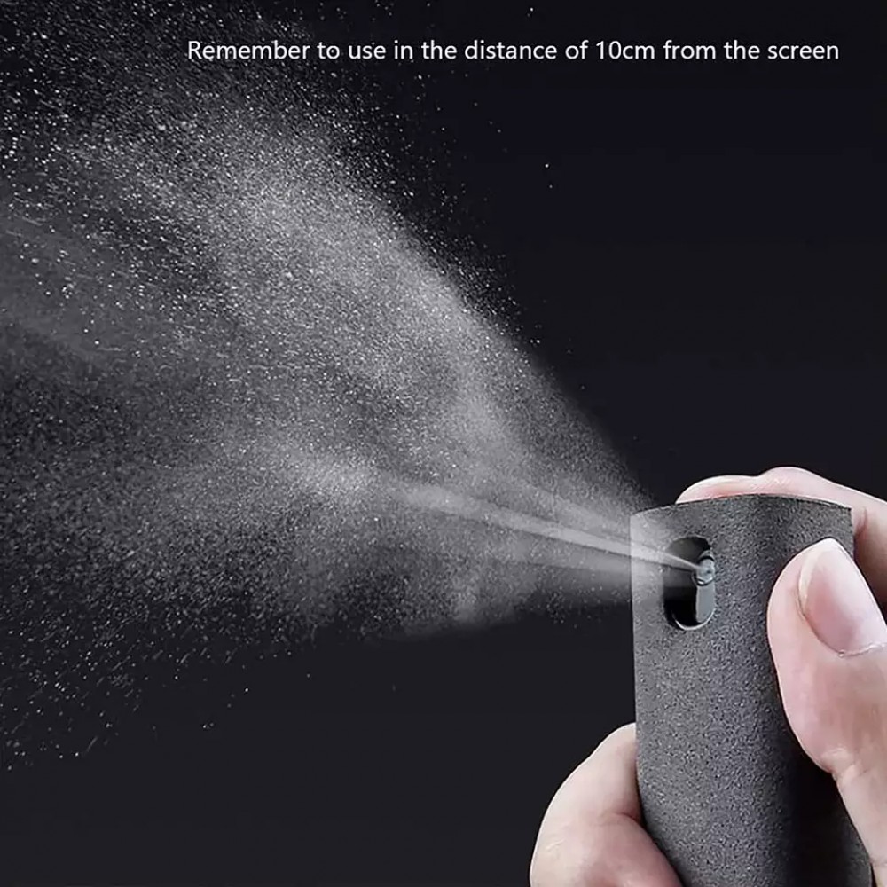 Spray nettoyeur 2 en 1 pour écrans de smartphone avec microfibre intégrée - Gris