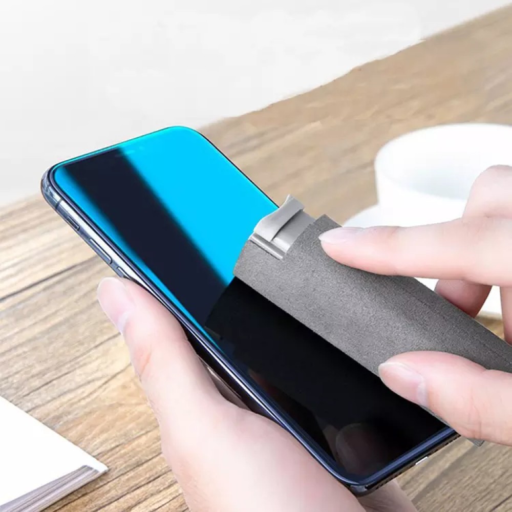 Spray nettoyeur 2 en 1 pour écrans de smartphone avec microfibre intégrée - Gris
