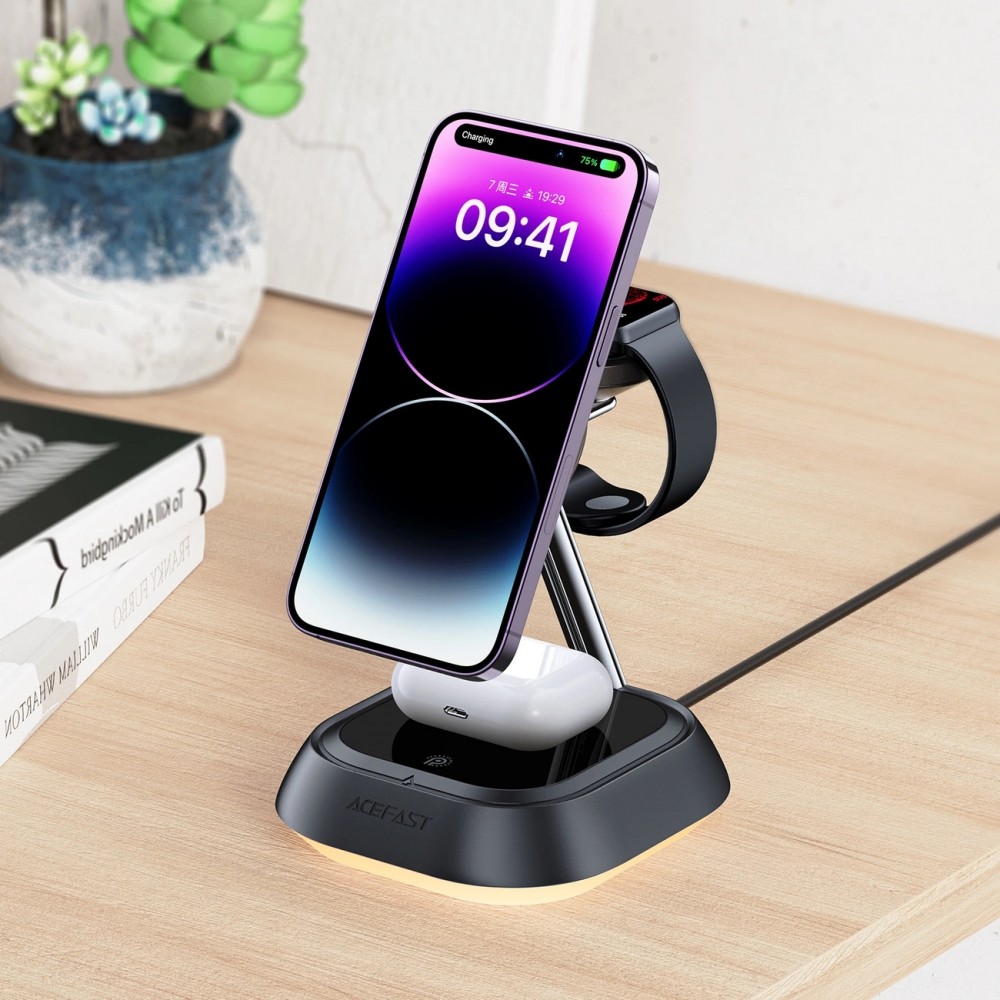 Station de Charge Inductive 3 en 1 Acefast E16 15W pour iPhone / Airpods / Apple Watch - Noir