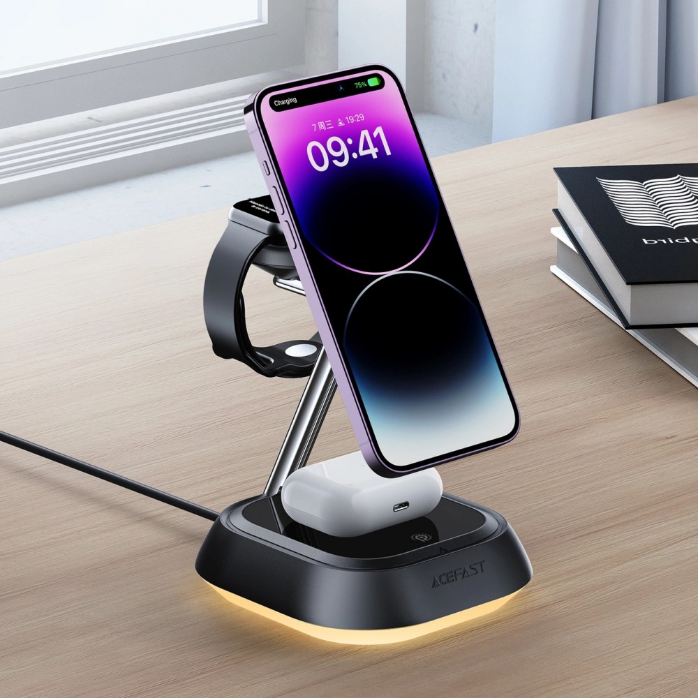 Station de Charge Inductive 3 en 1 Acefast E16 15W pour iPhone / Airpods / Apple Watch - Noir