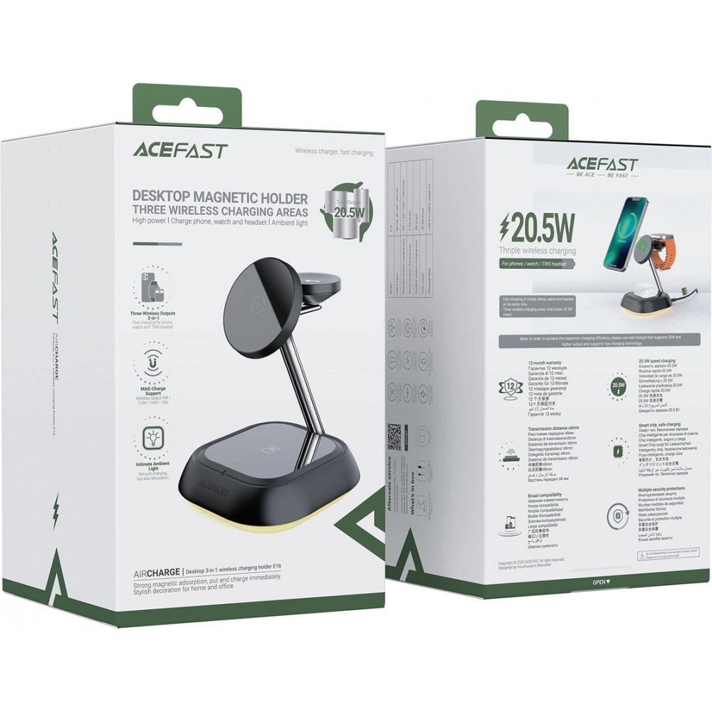 Station de Charge Inductive 3 en 1 Acefast E16 15W pour iPhone / Airpods / Apple Watch - Noir