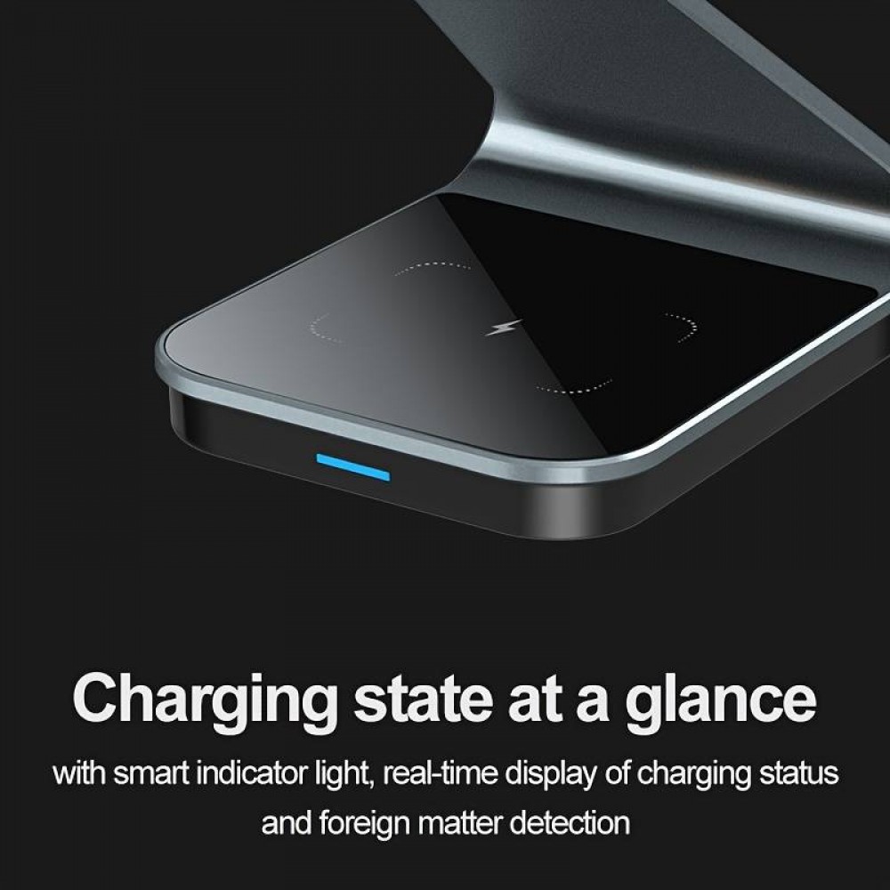 Station de charge 3en1 magnétique MagSafe 15W en aluminium charge sans fil rapide (iPhone, AppleWatch, AirPods) - Dark grey