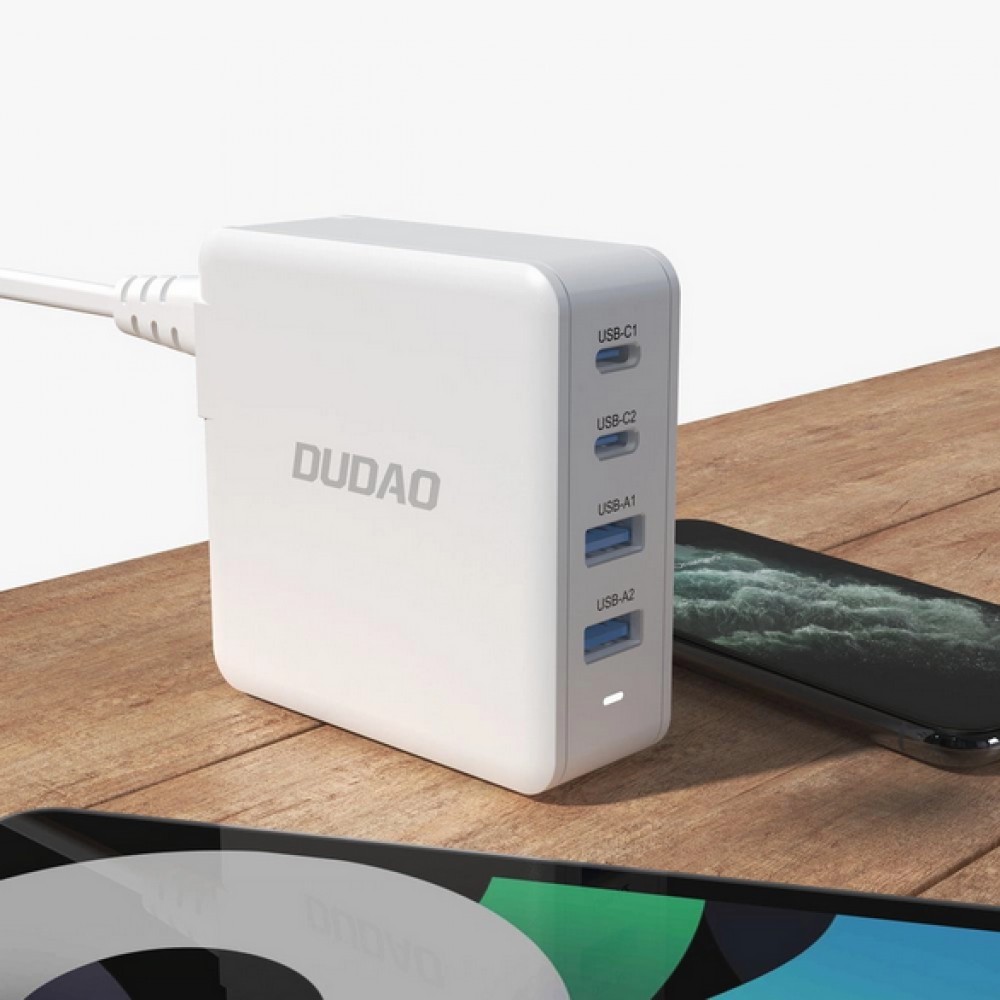 GaN 100W Dudao Ladestation mit 2x USB-C und 2x USB-A - Weiss