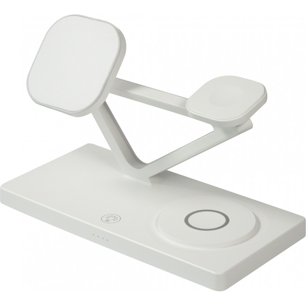 Station de charge magn&eacute;tique 5 en 1 Chargement sans fil 15W avec MagSafe - Contr&ocirc;le tactile - Veilleuse LED - Blanc
