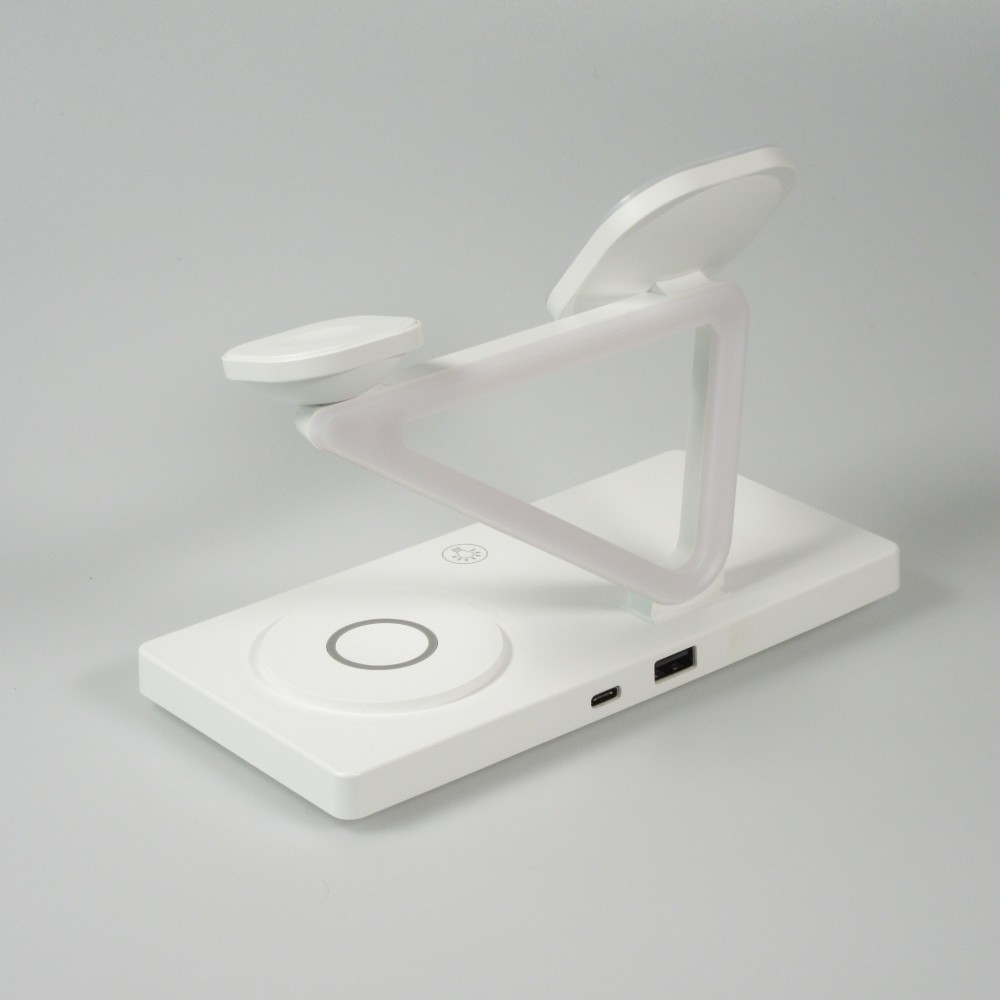 Station de charge magn&eacute;tique 5 en 1 Chargement sans fil 15W avec MagSafe - Contr&ocirc;le tactile - Veilleuse LED - Blanc