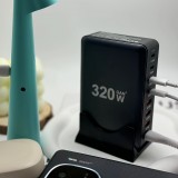 Station de charge rapide 320W Hub GaN III USB-C 8 ports pour ordinateurs/tablettes/téléphone avec prise CH/EU - Gris
