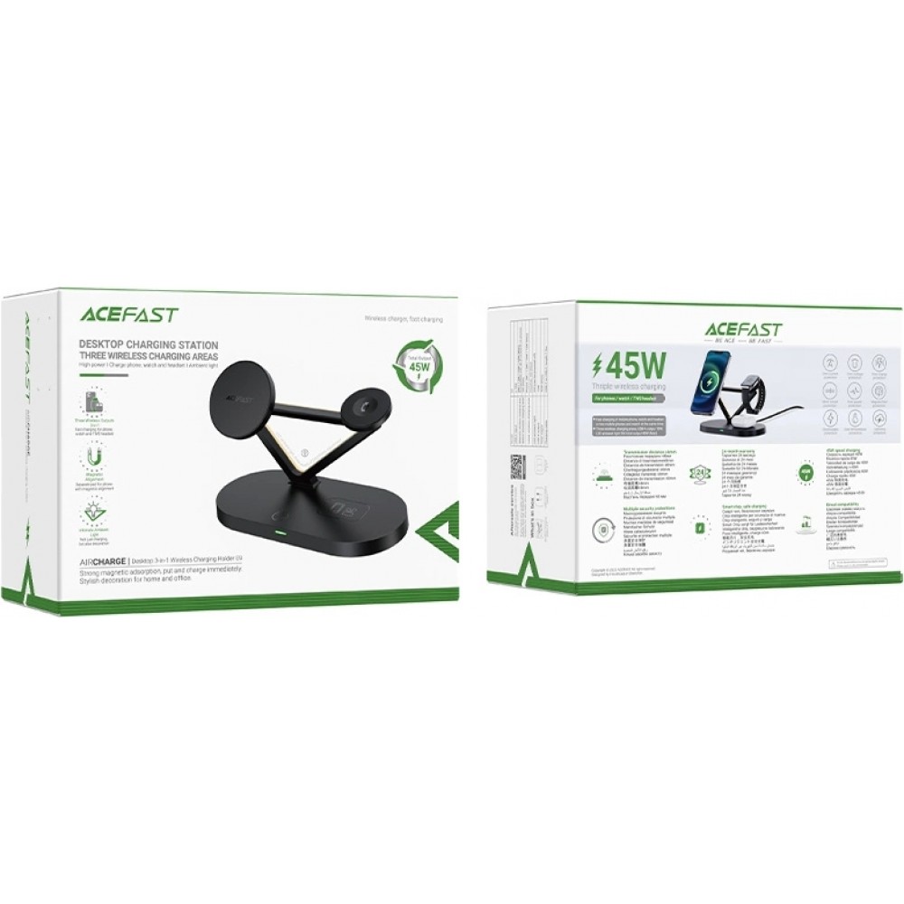 Station de charge sans fil Qi 15W Acefast pour iPhone / Apple Watch / AirPods avec MagSafe - Noir