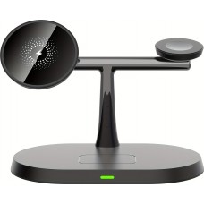 Station de charge sans fil magnétique 3-en-1 à socle ovale pour iPhone (MagSafe) et Apple Watch - Noir
